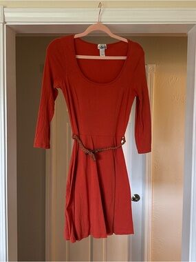 Deb Burnt Orange Scoop Neck Long Sleeve Belted Dress